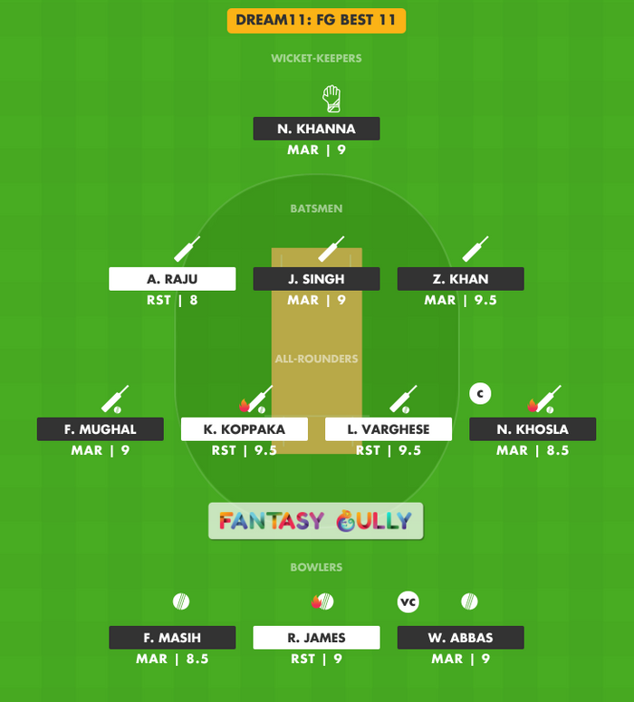 FG Best 11, RST vs MAR Dream11 Fantasy Team Suggestion