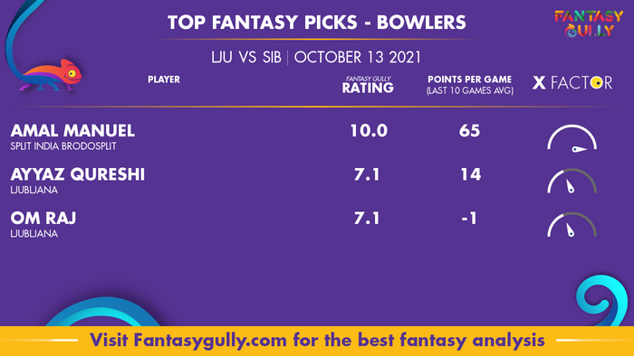 Top Fantasy Predictions for LJU vs SIB: गेंदबाज