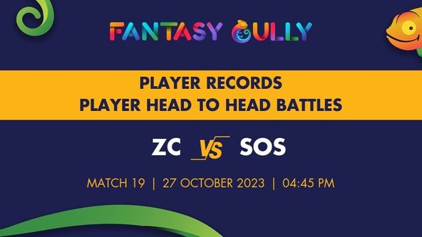 ZC vs SOS player battle, player records and player head to head records for Match 19, European Cricket Series Croatia 2023