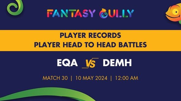 EQA vs DEMH player battle, player records and player head to head records for Match 30, Dream11 Guyana T10 Blast 2024