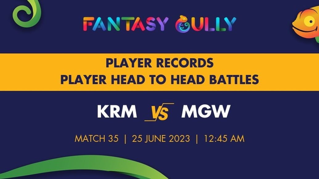 KRM vs MGW player battle, player records and player head to head records for Match 35, KCC FRiENDi mobile T10 Summer Challengers League 2023