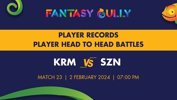 KRM vs SZN player battle, player records and player head to head records for Match 23, KCC T20 Challengers Cup 2024