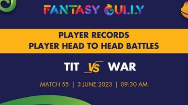 TIT vs WAR player battle, player records and player head to head records  for Match 55