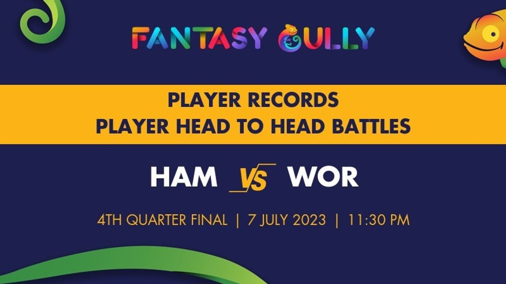HAM vs WOR player battle, player records and player head to head records for 4th Quarter Final, Vitality Blast 2023