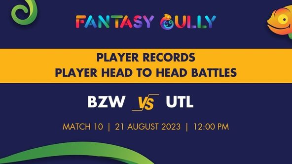 BZW vs UTL player battle, player records and player head to head records for Match 10, Andhra Premier League Season 2 2023