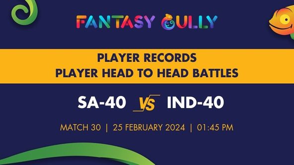 SA-40 vs IND-40 player battle, player records and player head to head records for Match 30, IMC Over-40s Cricket World Cup 2024