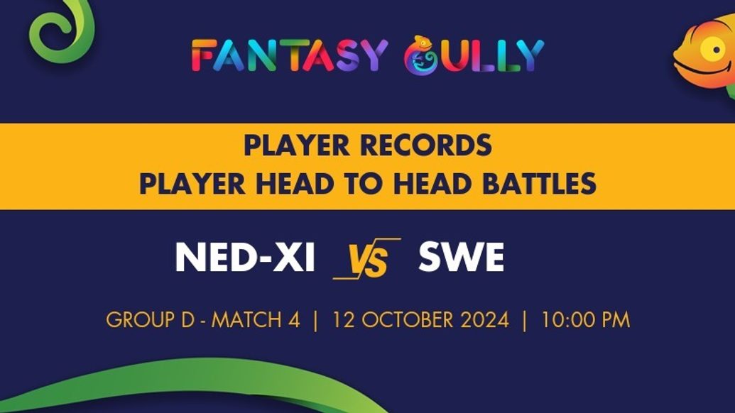 NED-XI vs SWE player battle, player records and player head to head records for Group D - Match 4, European Cricket Championship Premier 2024