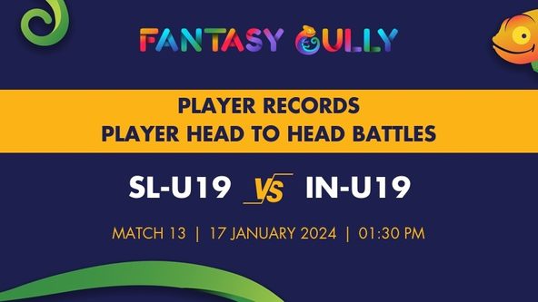 SL-U19 vs IN-U19 player battle, player records and player head to head records for Match 13, ICC Under-19 World Cup Warm-up Matches 2024